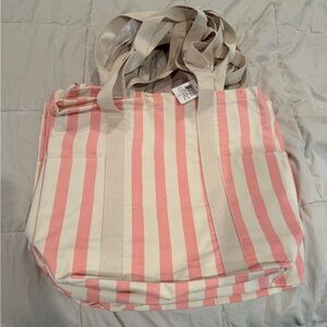 8 Pink and Cream Striped Tote Bags